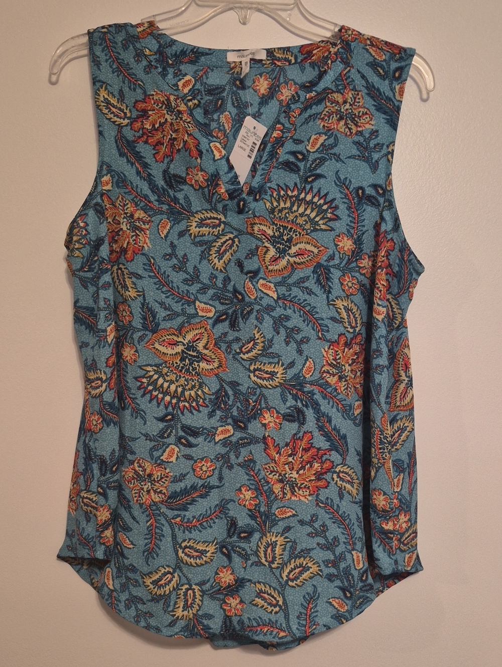 NWT Maurices Sleeveless Teal Green Floral V-Neck Top SZ L